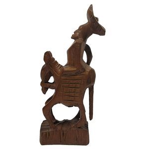 African Hand Carved Wood Carving Man on a Donkey Figurine